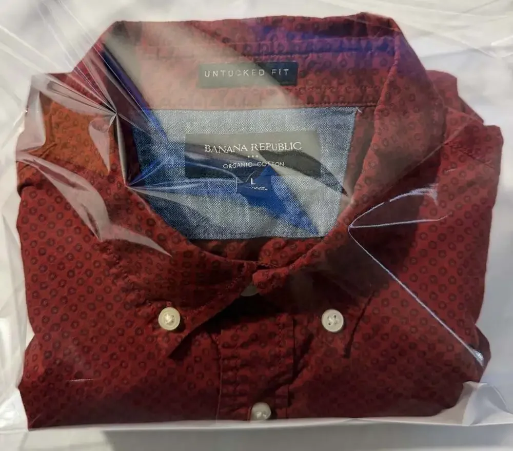 Banana Republic Untucked Fit Organic Cotton Long Sleeve Button Down Shirt Red L
